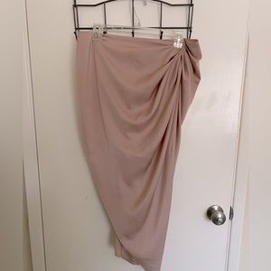 Pink Pleated Ruched Asymmetrical Hem Skirt